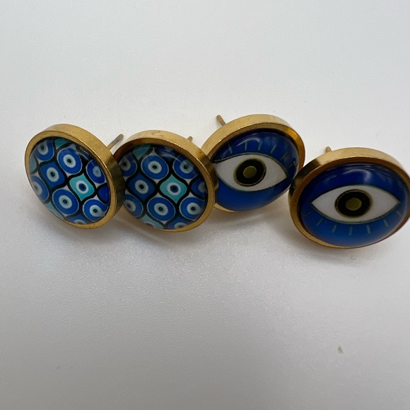 Gold Evil Eye Stud Earrings - Trendy Boho Chic Small Earrings - Stylish Studs - Picture 3 of 14